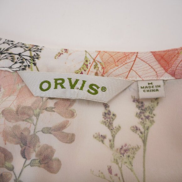 Orvis Women's size M Floral V-neck Blouse 100% Silk White Peach Lightweight - Picture 6 of 11